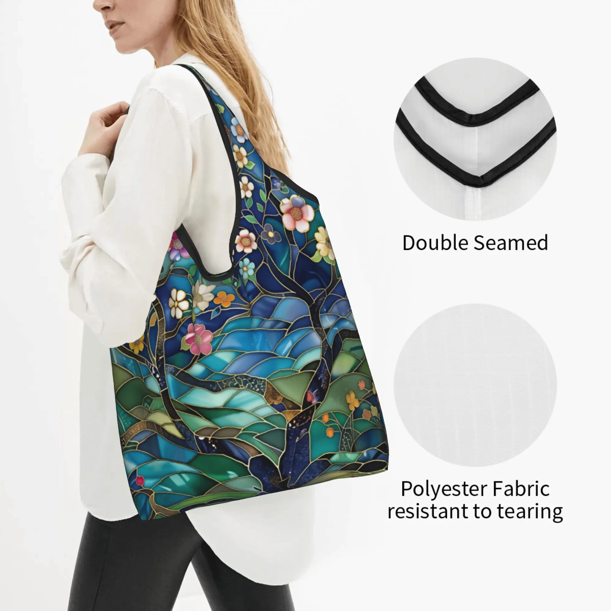 Cute Print Tree of Life Japane  Tote Shopping Bags Portable Shoulder Shopper Rainbow Blossom Tree  Handbag