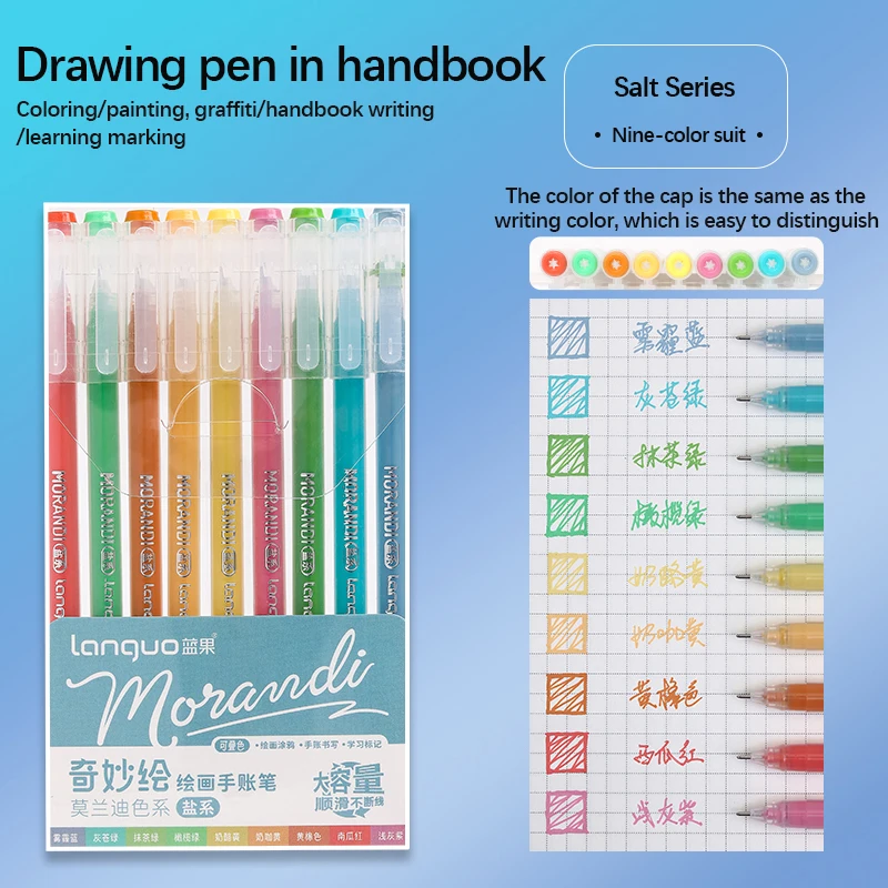 LANGUO 45/9 Kleuren Morandi Kleurrijke Gel Pen Student Schrijven Marker DIY Graffiti Schilderij Tekening Handboek Pennen School Nieuwe kleuren
