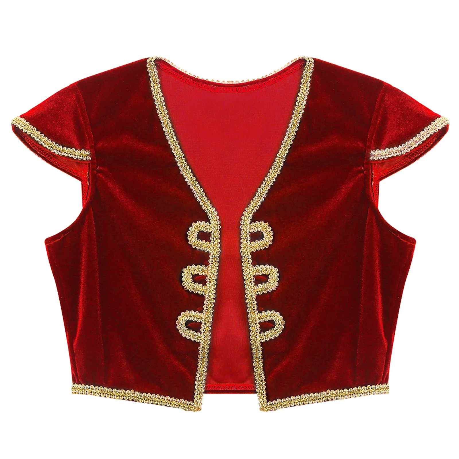 Kids Boys Arabian Prince Costume Cap Sleeve V Neck Braided Trimming Vest Waistcoat for Halloween Cosplay Theme Party Clothes