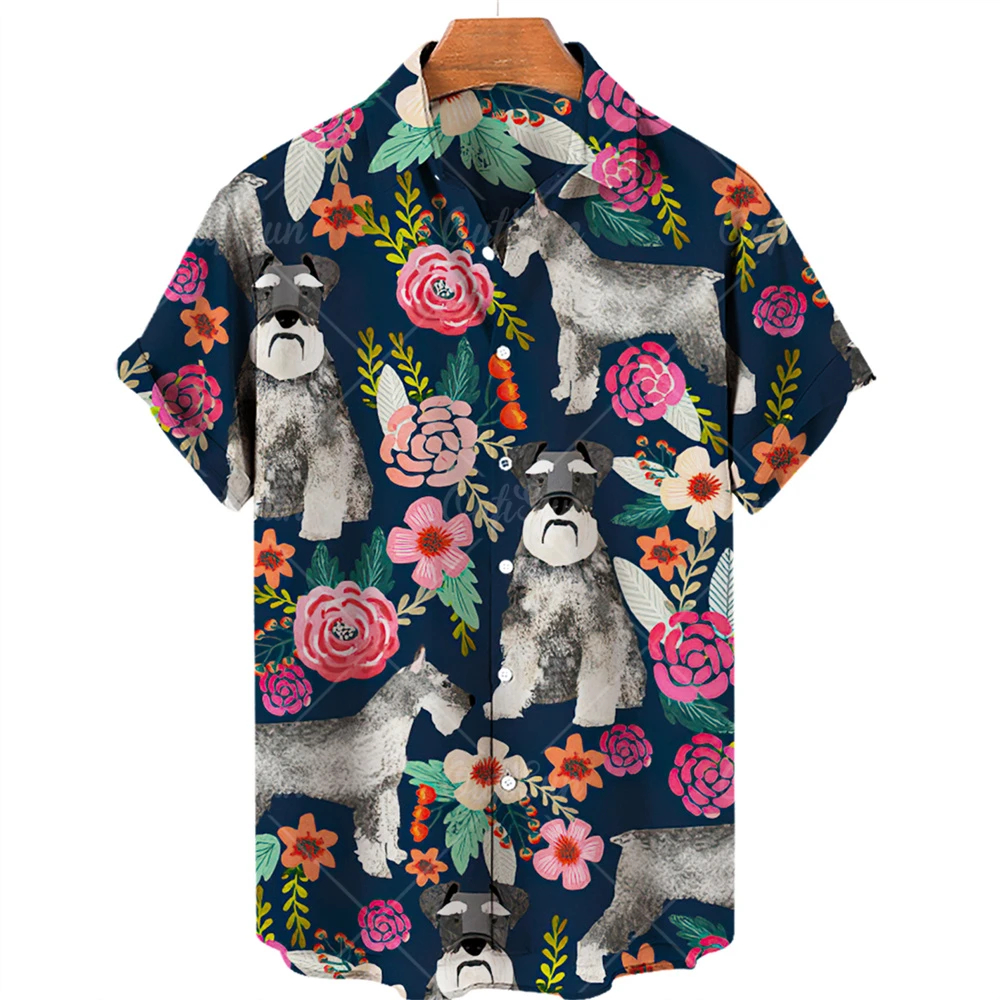 Men's Hawaiian shirts 3D cute cat print short sleeved shirt lapel fashionable casual Harajuku cartoon shirt new men's clothing