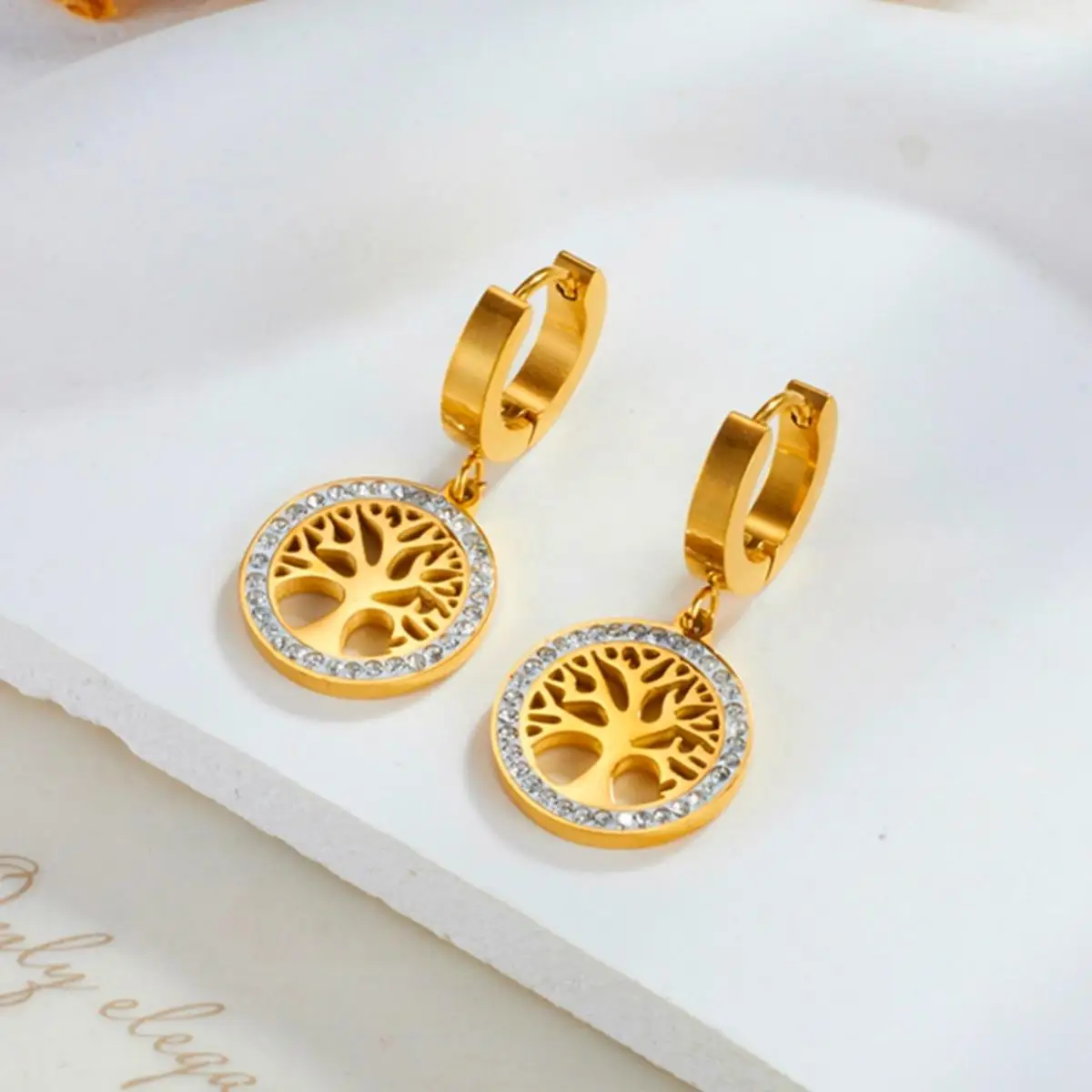 UILZ Lokaer Trendy Titanium Stainless Steel Bohemia Party Hoop Earrings CZ Crystal Tree Earrings Jewelry For Women Girl Серьги image 6