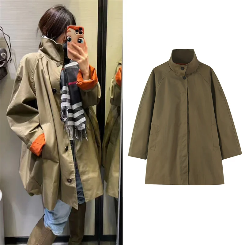 Guobioziy Women's Trench Coat 2026 Spring and Autumn New Fashionable Loose Solid Color Water-Repellent Puff Jacket