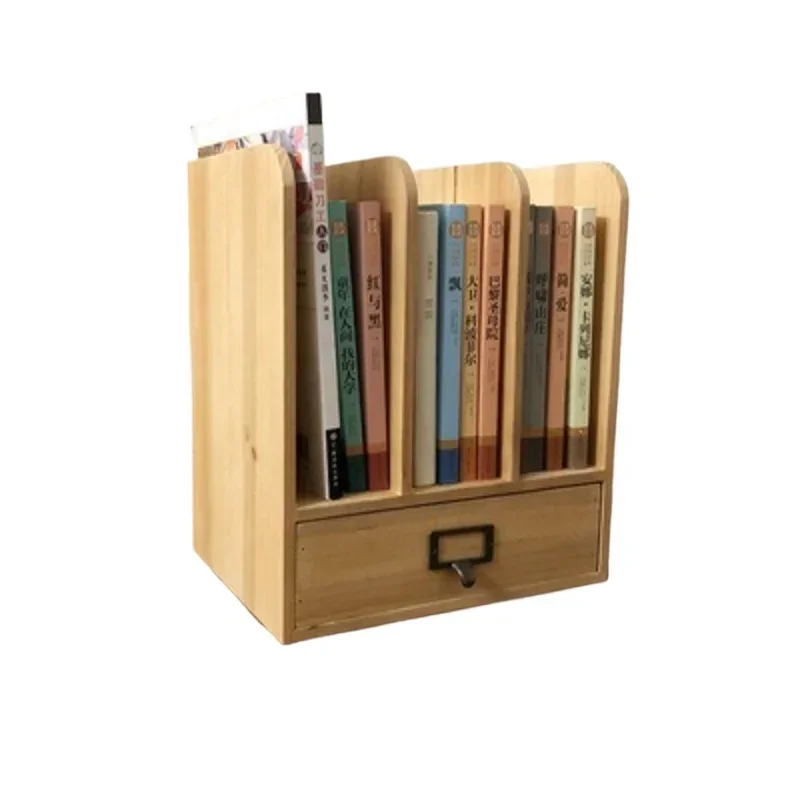 

Small wooden bookshelf, desktop office bookshelf, retro finishing storage rack, with drawers