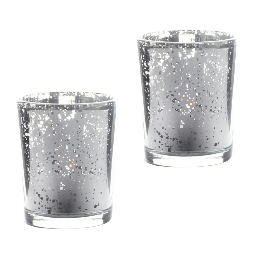 Soportes de vidrio para candelita, candelabro plateado con diseño moteado Retro, decoración elegante para restaurante y centro comercial, 2 uds.