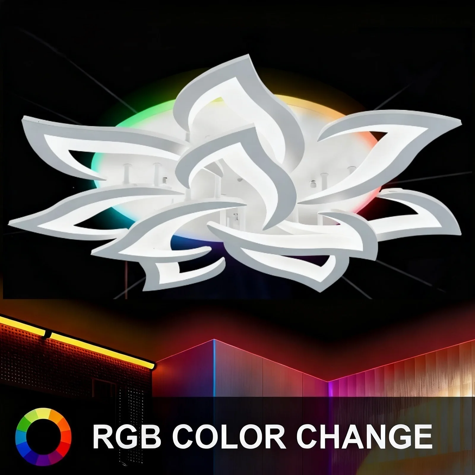 RGB Lotus Ceiling Light New Romantic Atmosphere Ceiling Chandelier Smart with Remote Control Home Decoration Lighting