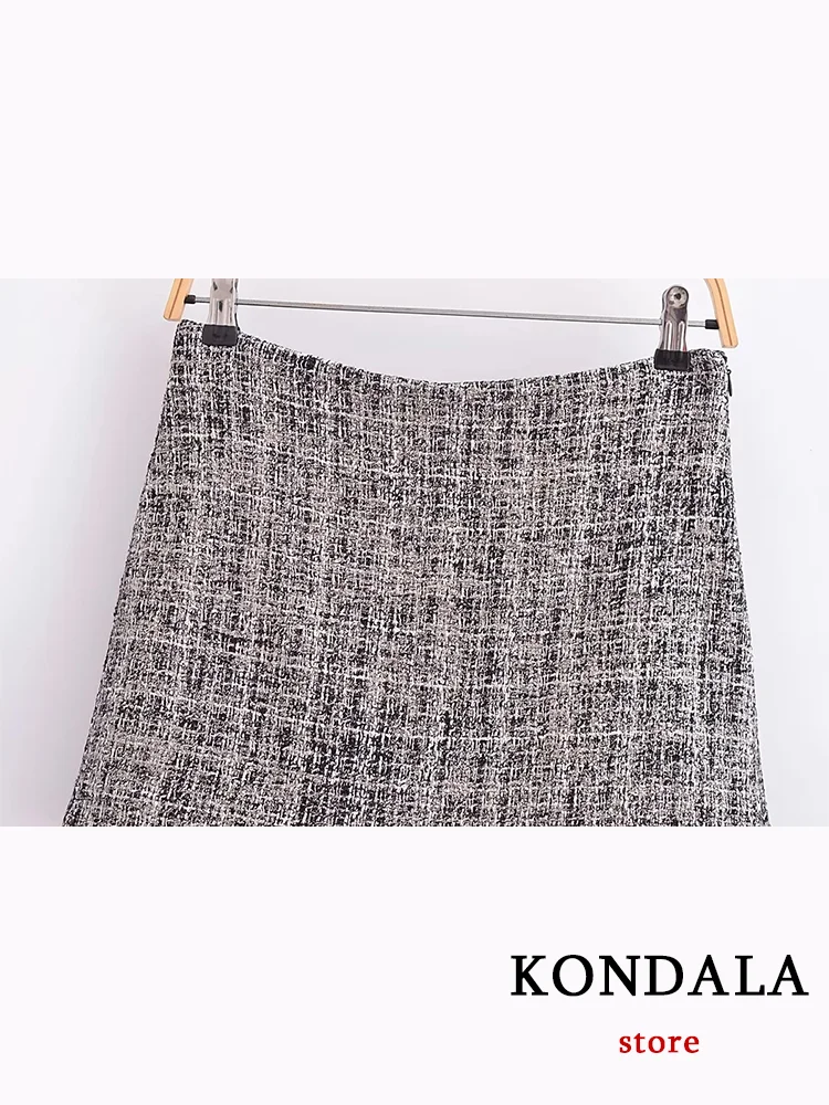 KONDALA Vintage Casual Chic Plaid donna pantaloncini gonna cerniera gonna a vita alta nuova moda 2024 autunno eleganti pantaloncini femminili