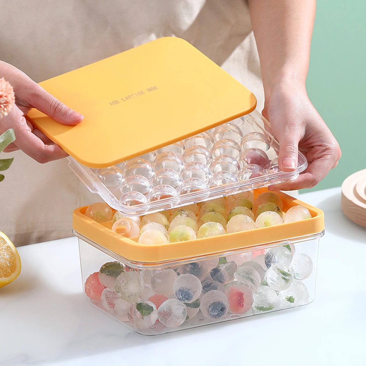 

Leeseph Silicone Ice Cube Trays with Lid and Ice Box, 28 Ice Ball Mini Round Ice Cube Mold for Whiskey, Cocktails and Homemade