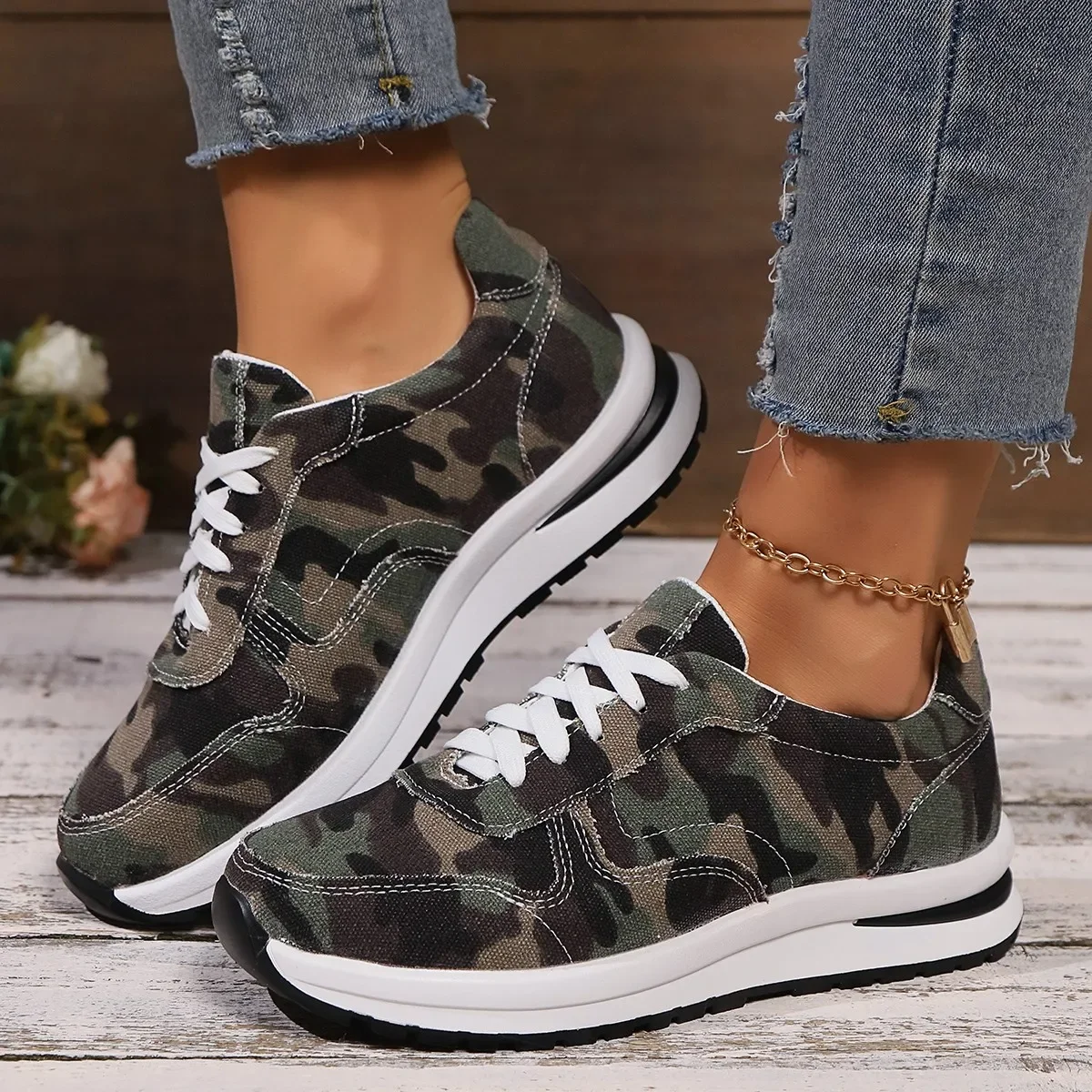 

Pop Women's Canvas Shoes 2025 Fashion Lace-Up Flat Sneakers Solid Color Casual Ladies Vulcanized Shoes Plus Size Zapatillas Muje