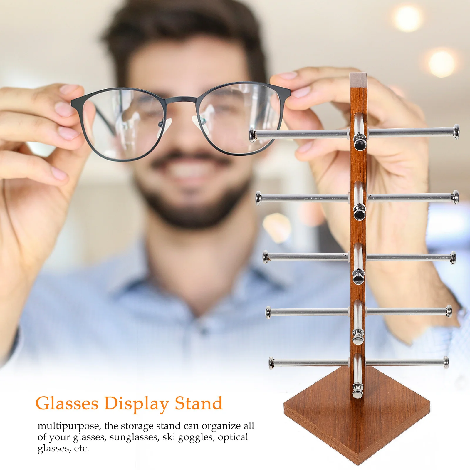 

Multi-Tier Eyeglasses Stand Riser Durable Wooden Glasses Holder Desktop Organizer Rack for Sunglasses Optical Glasses Ski