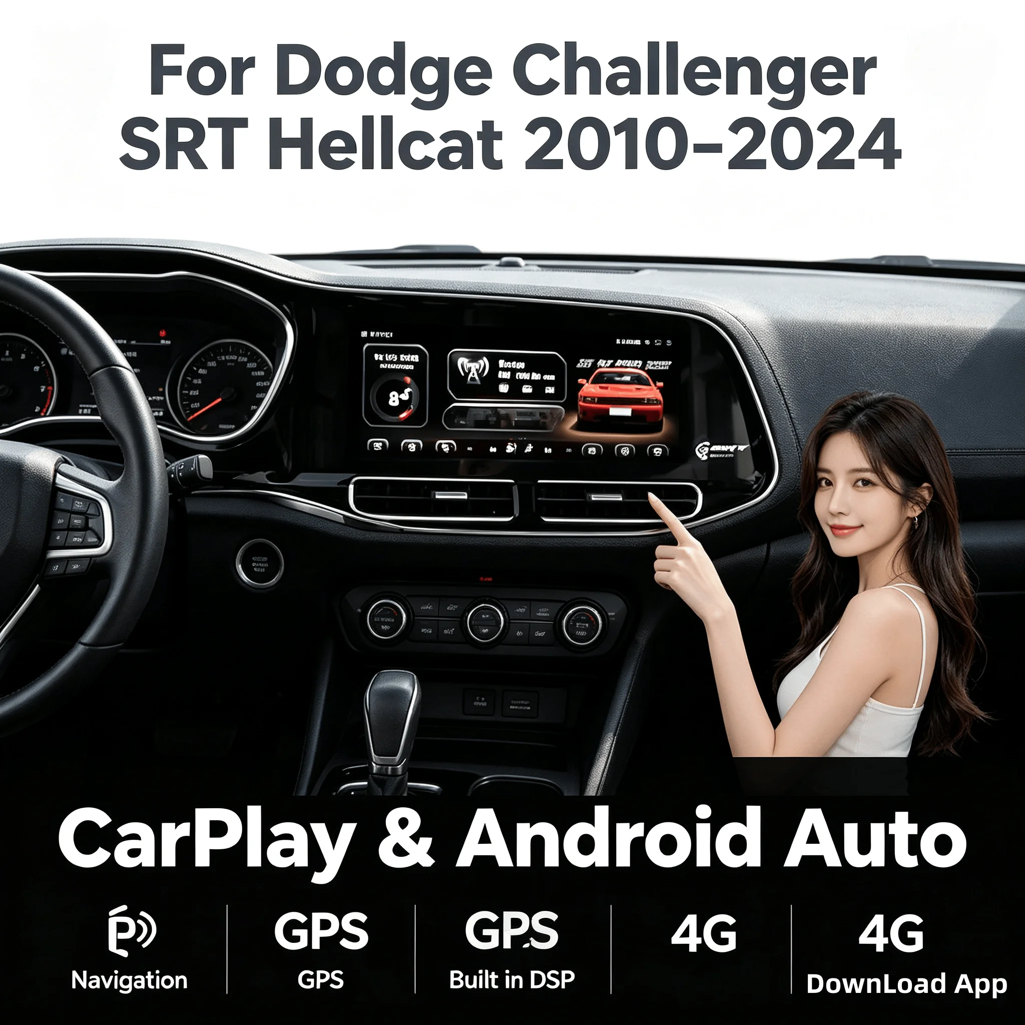 12.3inch Android Carplay For Dodge Challenger SRT Hellcat Charger R/T 2010-2024 Stereo GPS Navigation Carplay Autoradio Monito