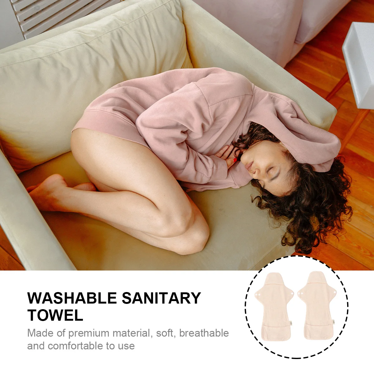 

2Pcs Reusable Sanitary Pads Washable Cotton Mama Pads Absorbent Breathable Portable Cloth Sanitary Towels for Menstrual