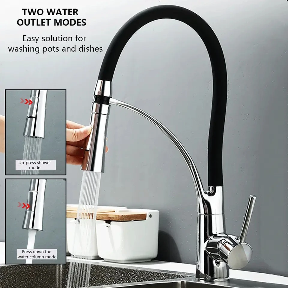 

Pull Down Black Kitchen Faucets Bathroom Kitchen Sink Faucet Single Lever High Pressure Stream Spray Head Mixer Tap