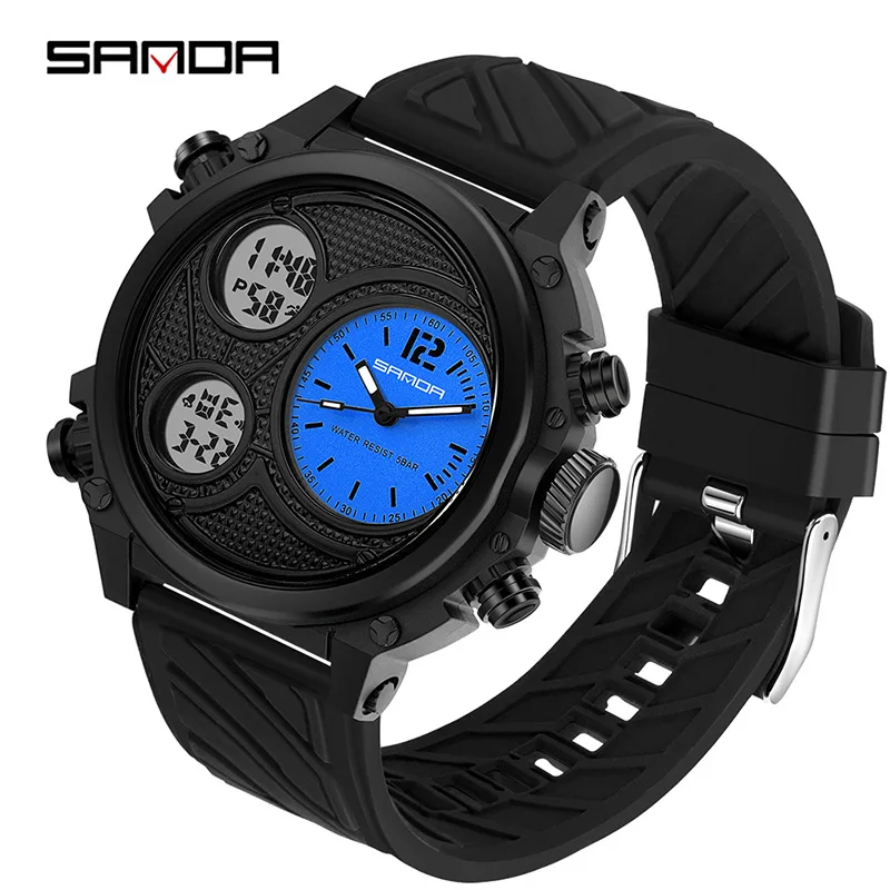 

SANDA спортивные часы мужские студенческие уличные светящиеся водонепроницаемые подростковые электронные мужские часы с двойным дисплеем
