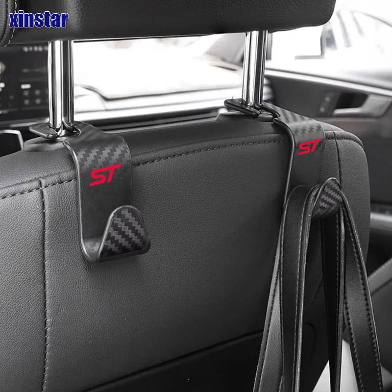 2Pcs STLINE Carbon Fiber Car Seat Headrest Hook For Ford Fiesta Mondeo Fusion Escape Edge Ecosport Kuga Focus MK2 MK3 MK4