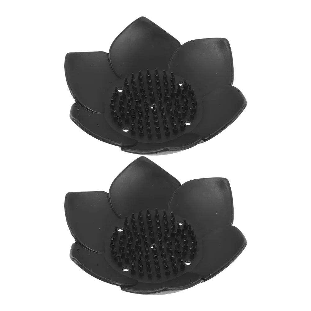 2 Pcs Soap Holder Lotus Self-draining Storage Tray Flowers Dish 1250X1250X250CM Black Kitchen Cleaning Sponge Travel