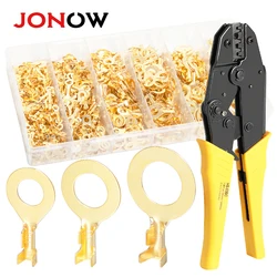 650PCS Ring Crimp Terminal Lugs Electrical Wire Cable Connectors Gold Brass M3 M4 M5 M6 M8 M10 O-Shoe Type Plug for Splice Screw