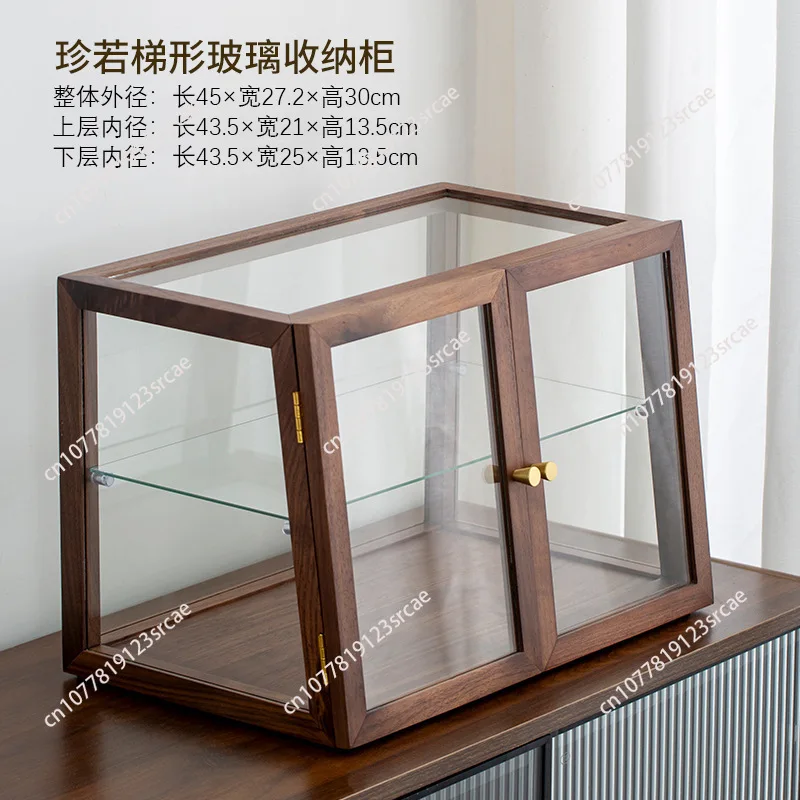 Black walnut solid wood glass tea cabinet display cabinet tea room tea set storage display cabinet dust storage