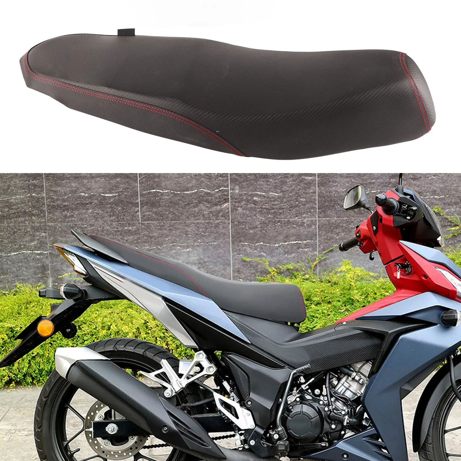 Waterproof Wear-resistant PU Leather Rider Passenger Seat Saddle Pad, Camel Hump Design Motorcycle Seat Assembly For Honda RS150