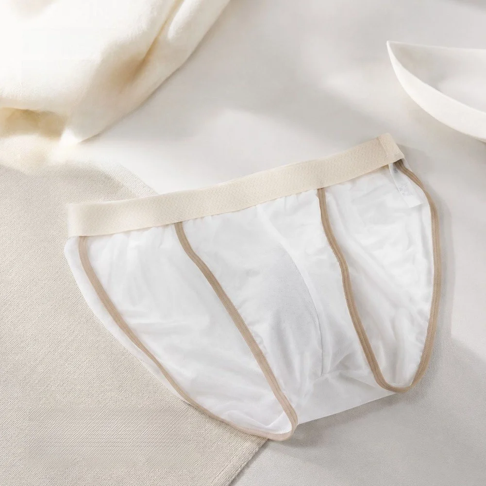 Men's Sheer Mesh Underwear Loose Breathable Quick Drying Briefs Solid Panties U Convex Pouch Stretch Trunks Sexy Lingerie