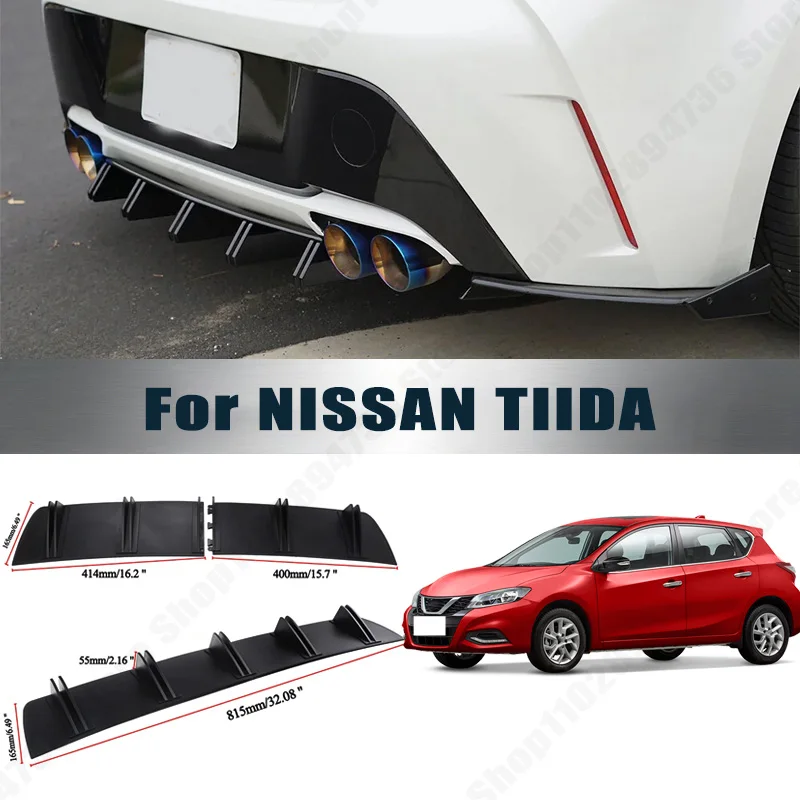 Rear Bumper Shark Fin Diffuser ABS Curved Aero Splitter Anti-Collision Chassis Protector For NISSAN TIIDA Car Styling