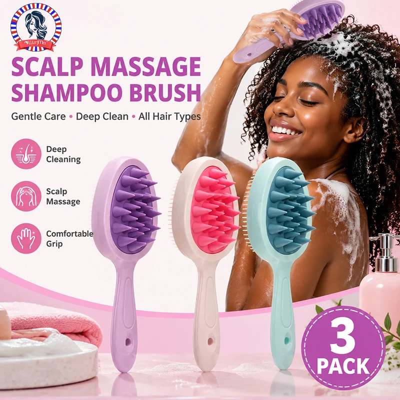 Long Handle Dual Tooth Scalp Massage Shampoo Brush Silicone Deep Clean Detangling Hair Comb for Wet Dry Hair