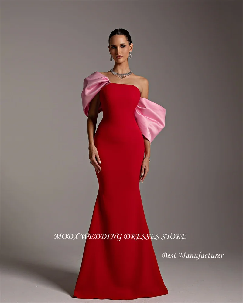 

MODX 2025 Red Mermaid Evening Dresses Arabic Women Cap Sleeves Soft Satin Prom Gowns Formal Party Dress Vestidos de fiesta