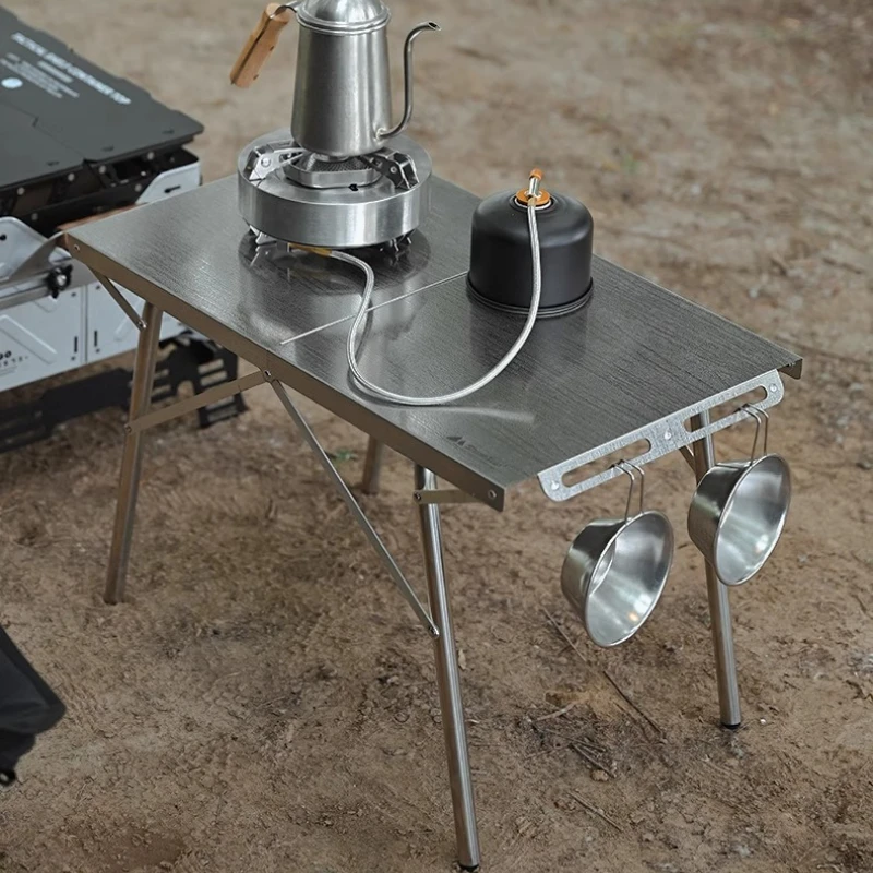 

Portable Stainless Steel Folding Table Outdoor Camping BBQ Desk Tactical Picnic Gear Bifold Camp Table Bear High Temperatures