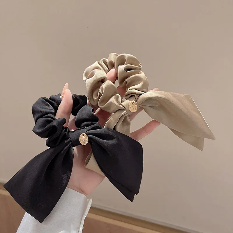 

Korean High-End Satin Bow Large Intestine Hair Band Rubber Band Women Tie Hair Rope Simple Head Rope Elegant Head Flower