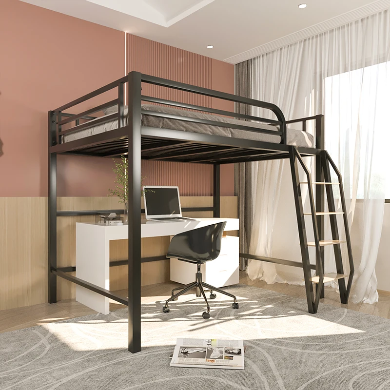 Elevated bed duplex second floor iron frame bed sheet upper layer adult upper and lower bunk student bed lower table