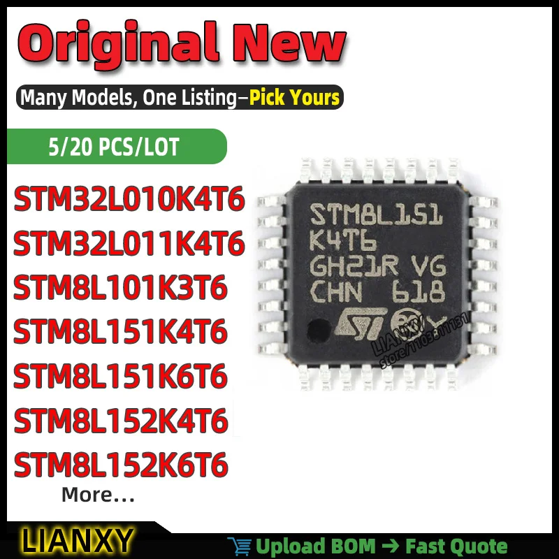 STM8L151K6T6 STM8L151K4T6 STM8L152K4T6 STM32L010K4T6 STM8L101K3T6 STM32L011K4T6 STM8L152K6T6 LQFP-32 MICROCONTROLLER Brand New