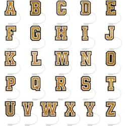1/26PCS Gold Letter Straw Topper, Silicone Alphabet Straw Cover for 8mm Creative Dust Plug, Splashproof Straw Tip Decoration