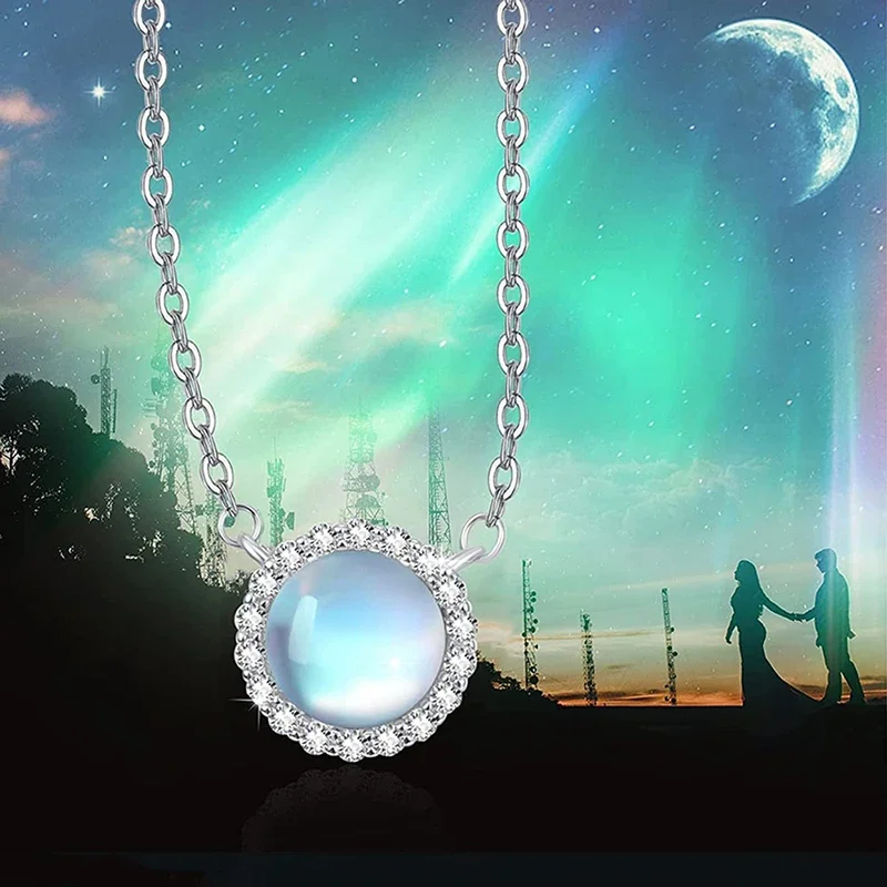 Huitan Romantic Imitation Moonstone Pendant Necklace for Women Temperament Elegant Bridal Wedding Necklace New Fashion Jewelry