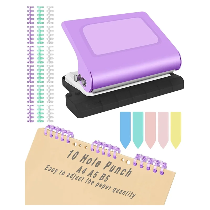 A13E-Binding Machine With 10 Hole Punch For Planners, Paper Puncher Featuring Binder Rings, Punches Holes On B5, A4, A5 Paper