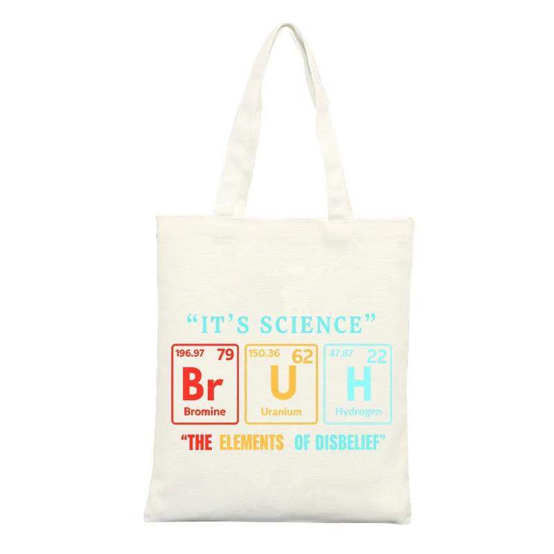Chemistry Elements Graphic Canvas Tote Bag, Casual Style for Daily Shopping and Science-themed Outings