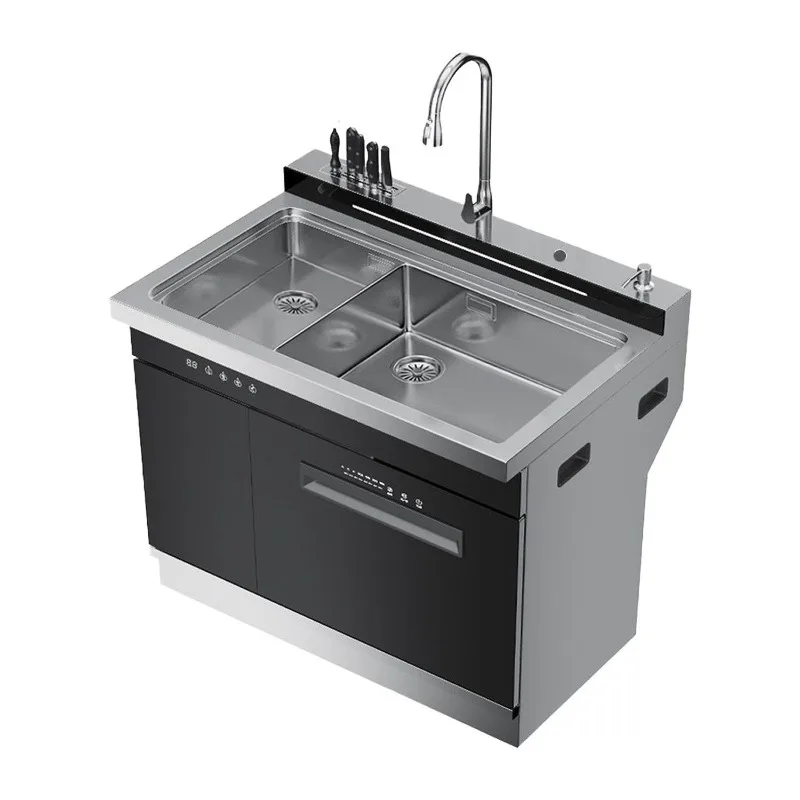 Black integrated sink dishwasher, integrated washing, drying and storage embedded automatic dishwasher