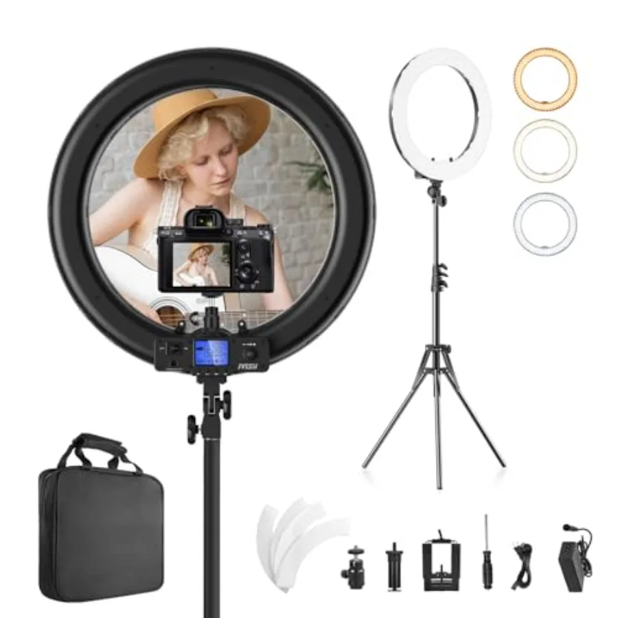 Anello luminoso a LED da 19 pollici con supporto regolabile e display LCD per riprese video professionali Ritratto di trucco Vlog e app selfie