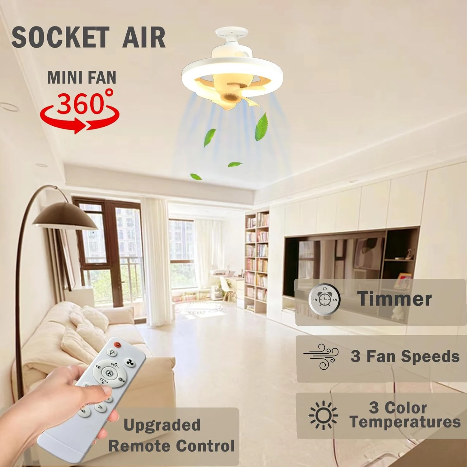 Imagem -06 - Ventilador de Teto Rotativo 360 ° com Luzes E27 Controle Remoto Rgb Vento de Três Níveis Velocidade para Quarto Sala Pequena Cozinha ca 85265v