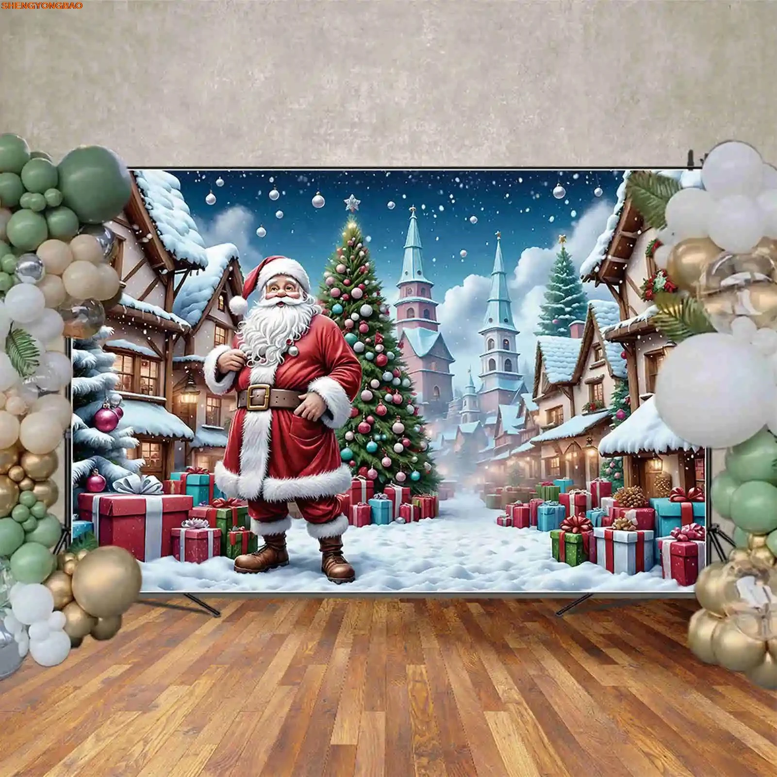 Christmas Trees Snow Scene Photography Backdrops Blue Green Pine Snowflake Photo Zone Background Party Shooting props