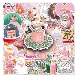 10/30/50PCS Cute Pink Christmas Stickers Santa Claus Cartoon Decals Decoration DIY Phone Fridge Suitcase Luggage Bike Kids Toys