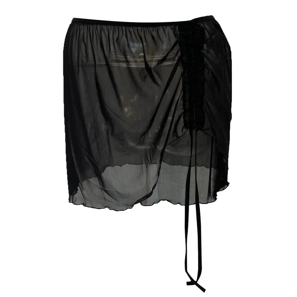 Mesh-Badehose für Damen, geraffter Rüschenbesatz, durchsichtiger Strandkleidungsrock, Vertuschungsrock, Strandwickel-Bikini, Schwimmen, Strandbezüge