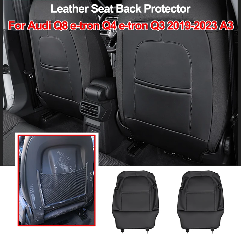 Anti Kick Scuff Pad For Audi Q8 E-tron Q4 Q3 Sportback A3 8Y 2023 2022 2021 Leather Seat Back Protector Interior Car Accessories