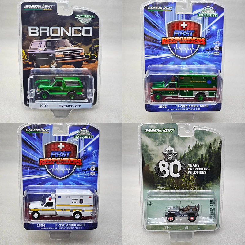 

Greenlight 1:64 Rima XLT Plating Edition Green Wheel Ambulance Smoke Bear 80th Anniversary Alloy Die Casting Model