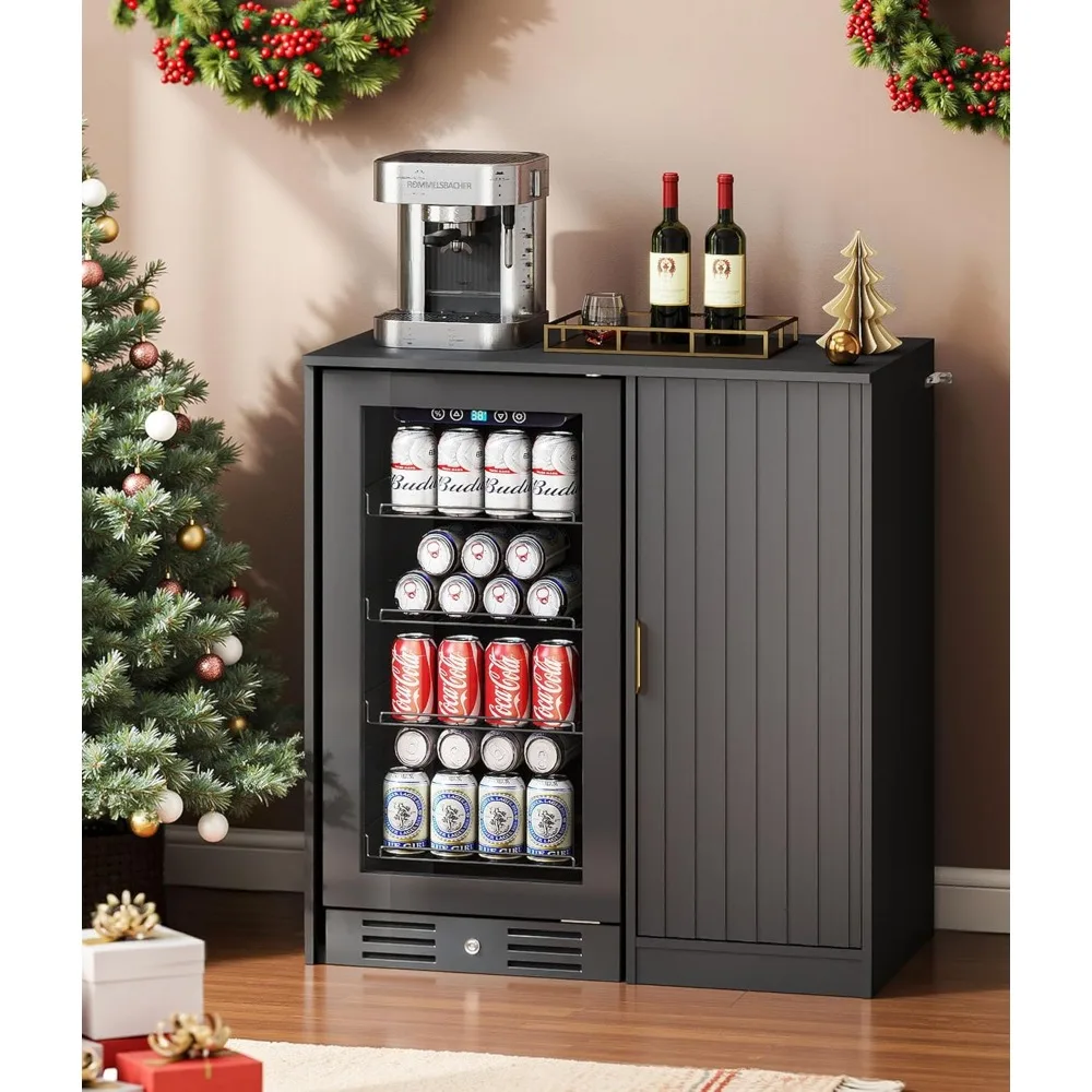 

Coffee Bar with Mini Fridge Space - Coffee Bar Cabinet with Power Outlet, Fluted Mini Fridge Cabinet with Adjustable Shelf.