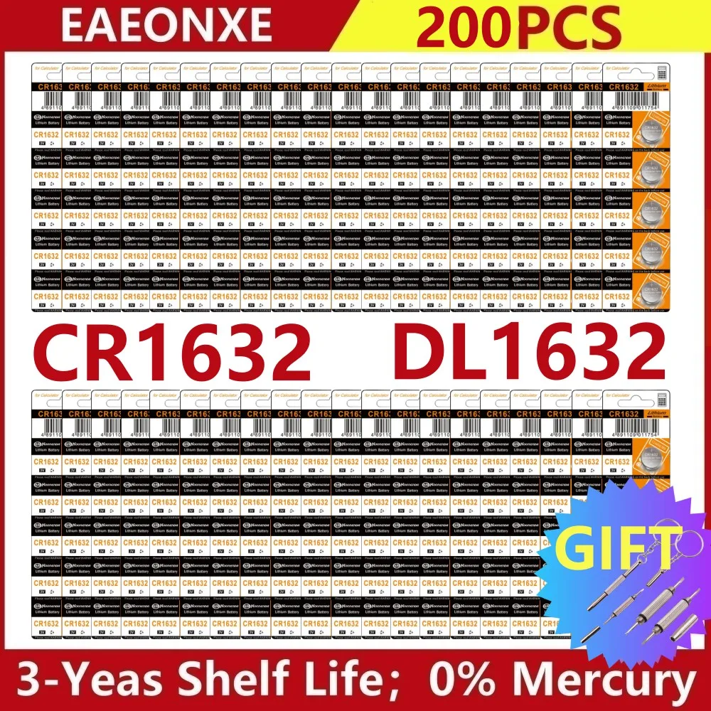 

200pcs CR1632 Button Cell Battery 3V 1632 Lithium Batteries for Watches Calculators