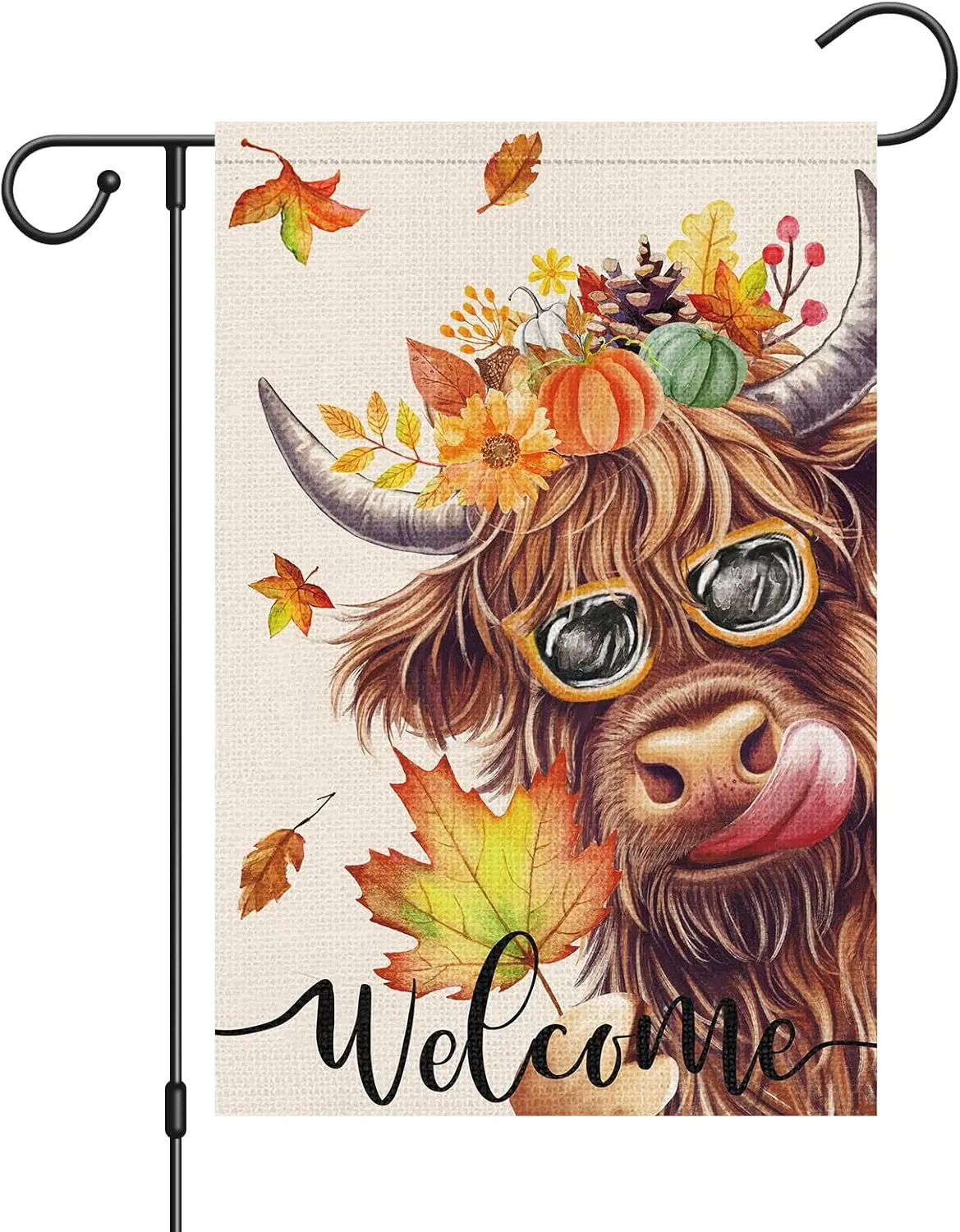 Louise Maelys Welcome Fall Garden Flag 12x18 Double Sided, Small Burlap Autumn Highland Cow Garden Flag Farmhouse Fall Thanksgiv