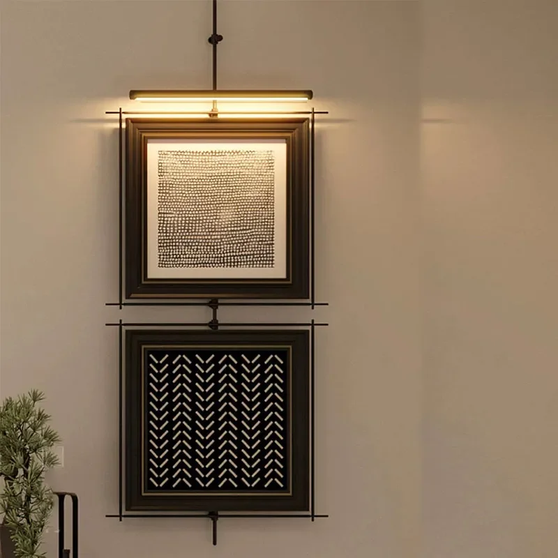 Metal pole ambient light wall lamp decorative painting Two paintings hanging at the end of the corridor of the hotel restaurant
