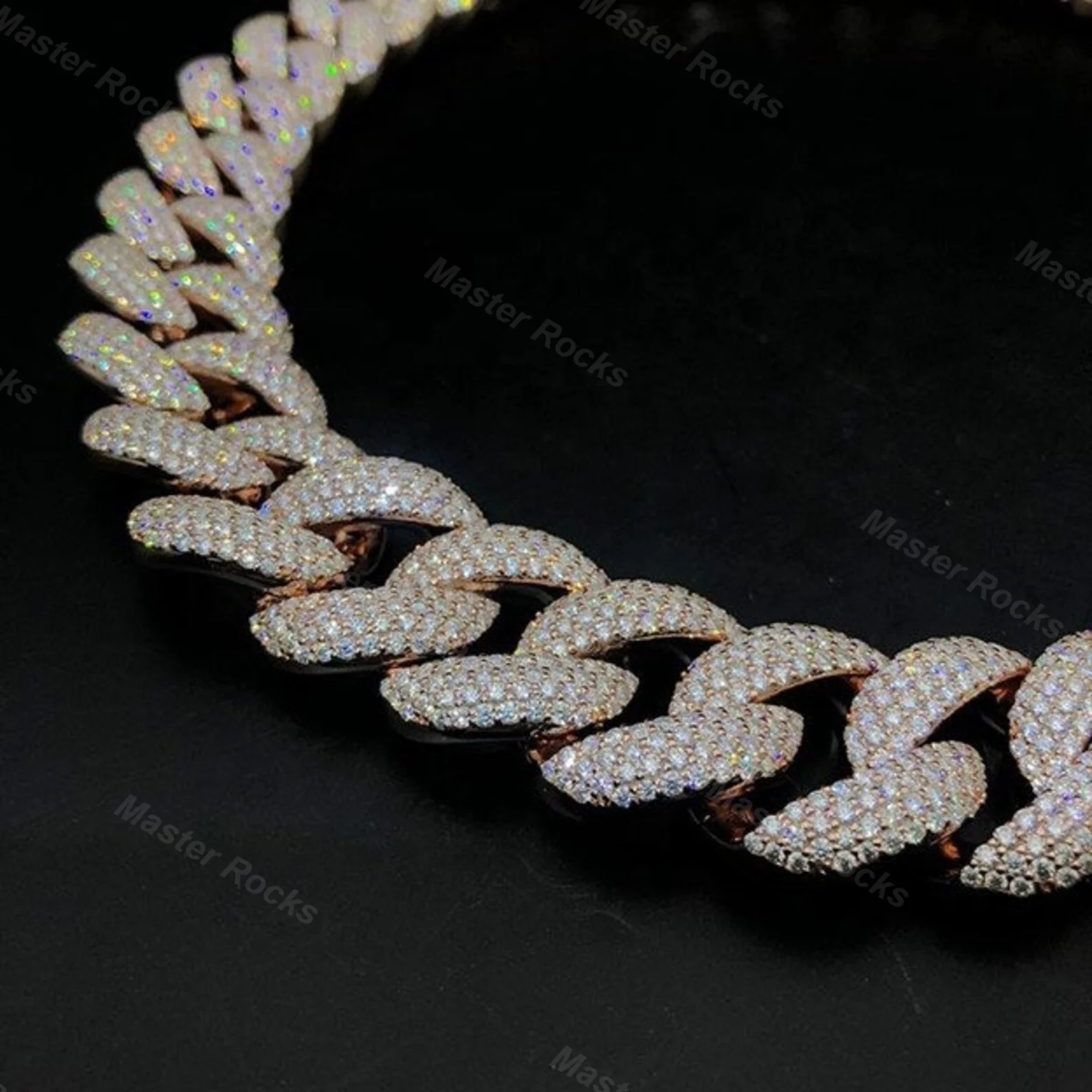 Hip Hop Jewelry Cuban Link Chain Pass Diamond Tester 925 Silver Mossinate Cuban Chain 15mm 4rows Rose Gold Miami Cuban Chain