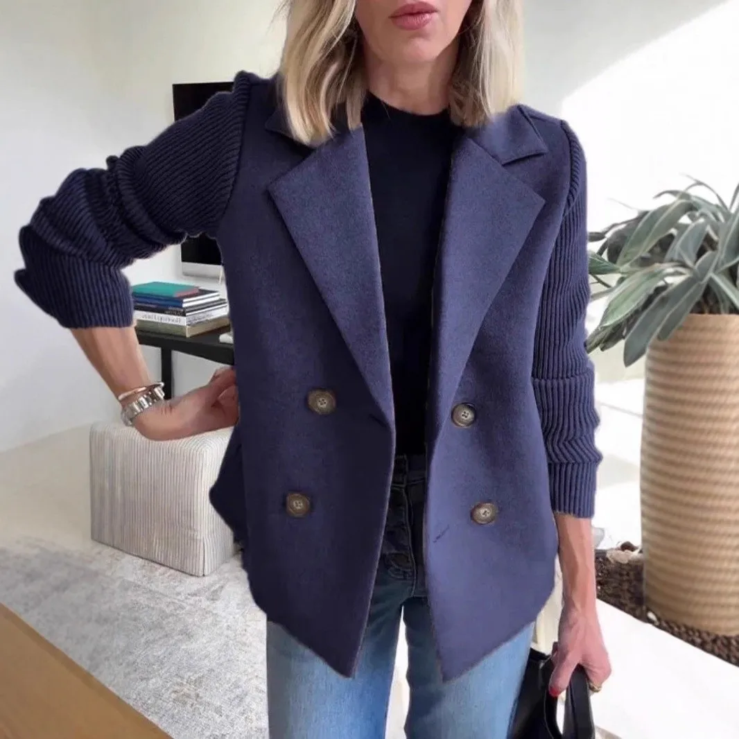 Casual Patchwork Top Regular Fit with Notched Lapel Long Sleeve Japanese Korean Casual Regular Length Elegant Women Autumn Coat