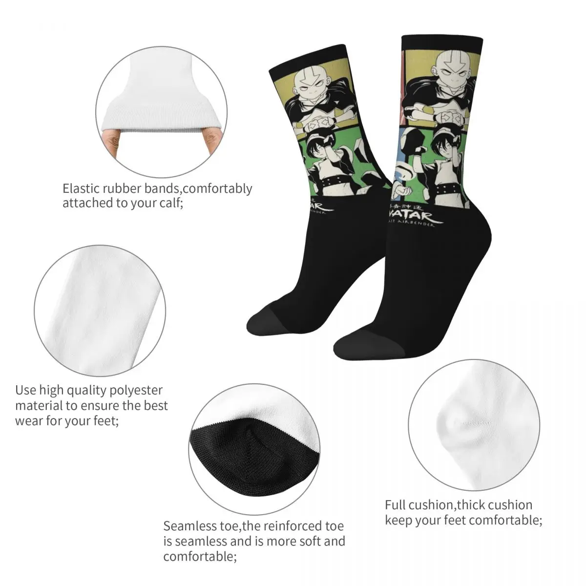 Autumn Winter Casual Women Men Avatar-The Last Airbender Four Square Group Poster Socks Sweat Absorbing Crew Socks