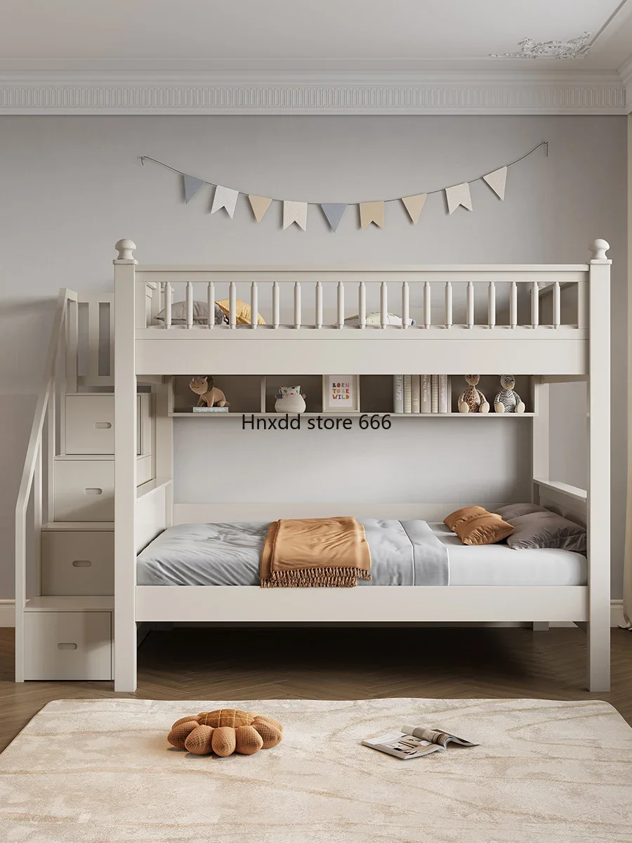 Double bunk bunk parallel high and low children's high box storage mother and child bed